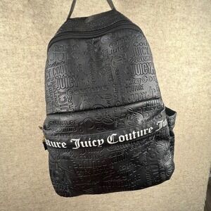 Juicy Couture Black Embossed Logo Backpack‎ Y2K Style Fashion Bag